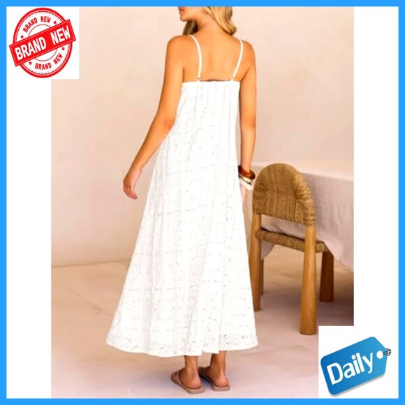 Summer Spaghetti Strap Maxi Dress Lace Floral Boho Beach Wedding Guest - Picture 5 of 7